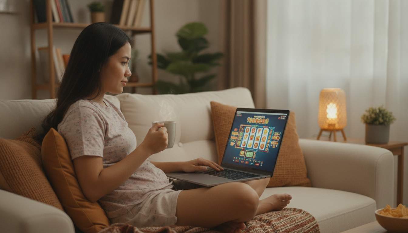 A woman enjoying online slots